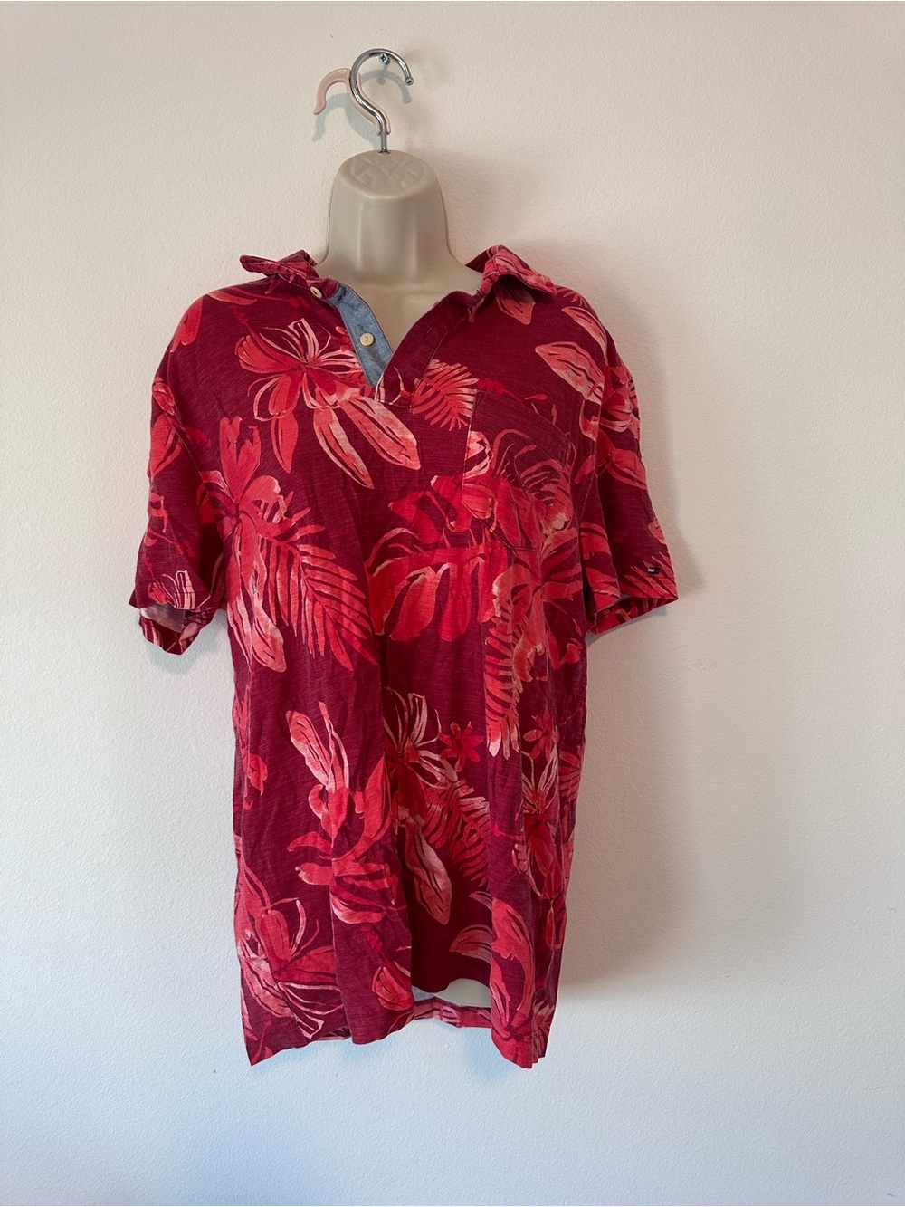 Men's Red Floral Polo Shirt